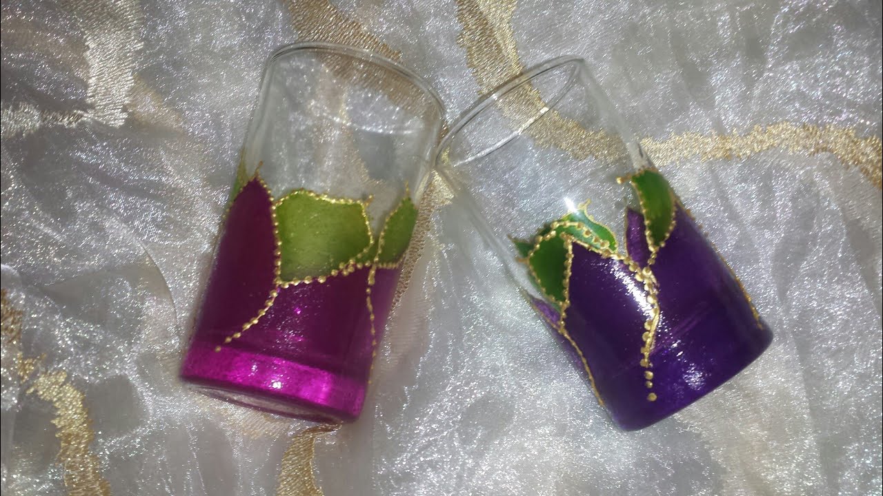 أسرع طريقة تلوين كؤوس بصباغة على زجاج /بدون رسمة أو رشمة للمبتدأت/ سهلة وبسيطة  /وشكل رائع👌