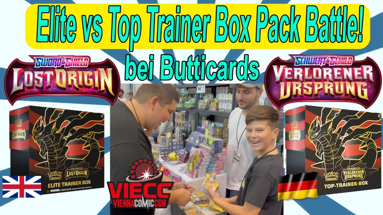 Verlorener Ursprung Elite vs Top Trainer Box Pack Battle - bei Butticards Vienna Comic Con 22
