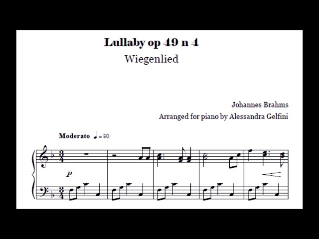 Brahms Lullaby op 49 n 4 - Arranged for piano solo (easy) class=