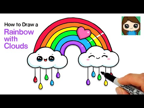 How To Draw A Rainbow And Clouds With Raindrops Easy Youtube - vans logo rainbow roblox