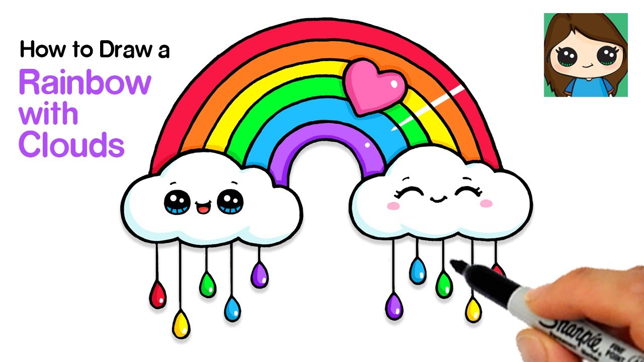 How to Draw a Rainbow and Clouds with Raindrops Easy  - YouTube