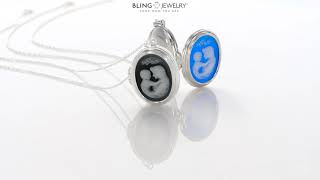 Vintage Blue Cameo Mother Loving Child Locket Hold Pictures Pendant