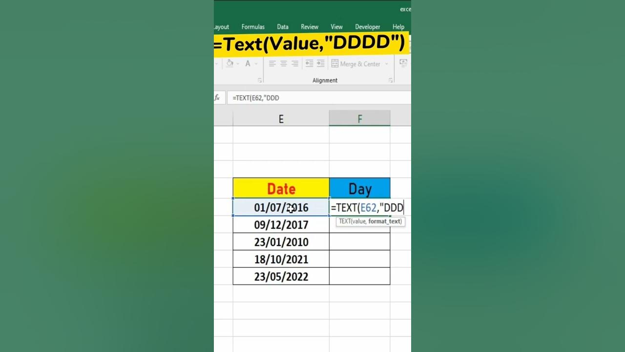 Convert Date To Day In Excel shorts YouTube convert-date-to-day-in-excel-shorts-youtube