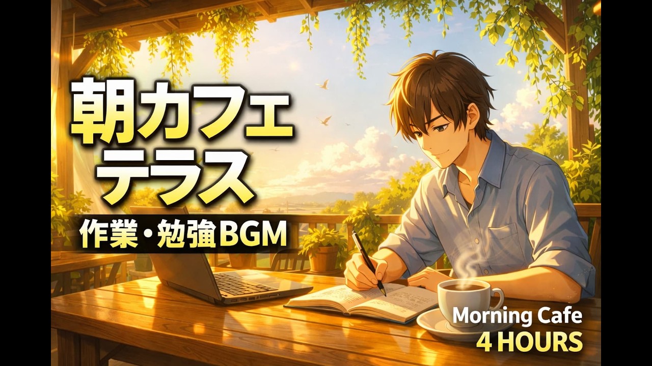 【4時間】朝のカフェテラス☀️｜爽やかな朝の作業・勉強用BGM｜Cafe Morning Ambience