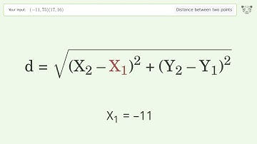 Find the distance between two points p1 (-11,75) and p2 (17,16): Step-by-Step Video Solution