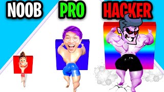 NOOB vs PRO vs HACKER In MUSCLE RACE 3D!? (ALL LEVELS!) screenshot 4