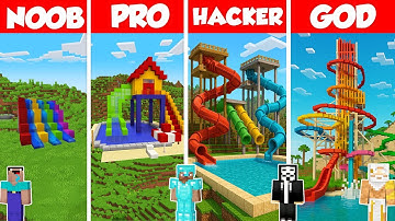 Water Slide Aqua Park Build Battle Challenge - Noob vs Pro vs Hacker vs God - Minecraft Animation