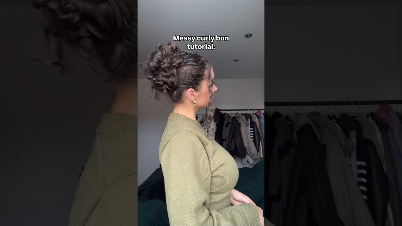 Messy curly bun tutorial #hairtutorial #hairhack #bunhack