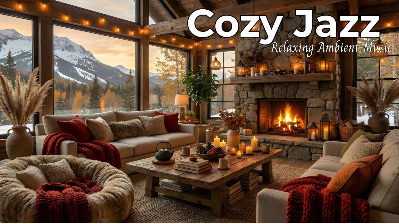 Cozy Luxury Mountain Cabin 🎷 Warm Fireplace & Smooth Jazz | Relaxing Ambience