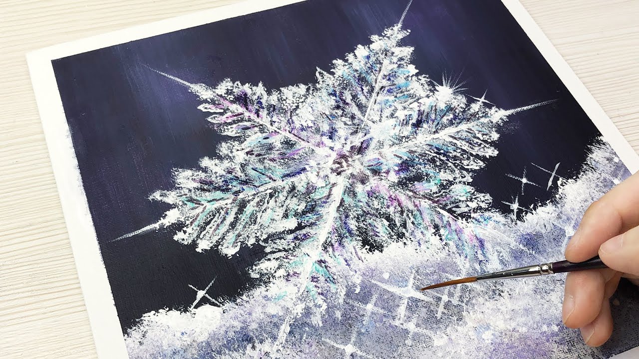 How to paint snowflake / Snow Crystal / Step by step Acrylic Painting /  Relax / #52 