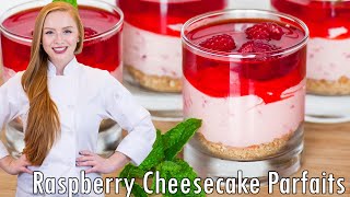 NO-BAKE Raspberry Cheesecake Parfaits - AMAZING!! With Jello Topping!