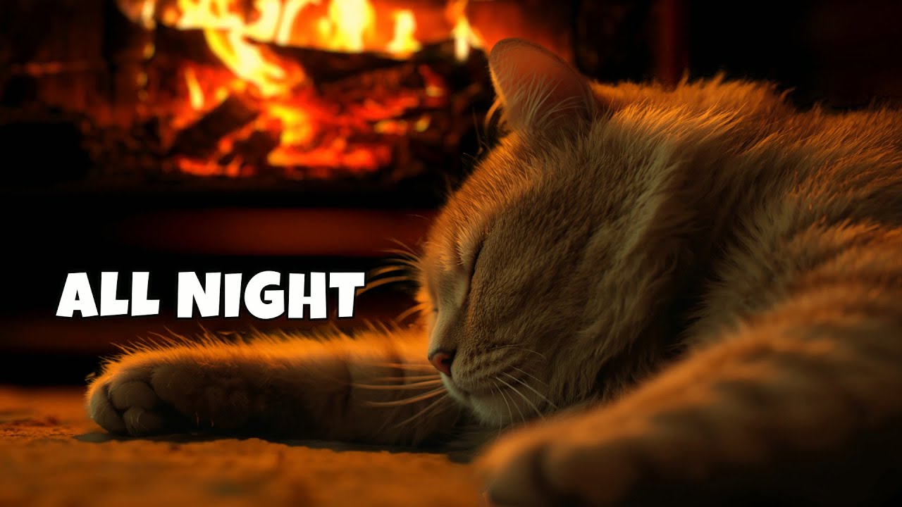 Одинокая Зимняя Хижина Ночью | Мурлыканье Кошки и Атмосфера Камина (5 Часов)