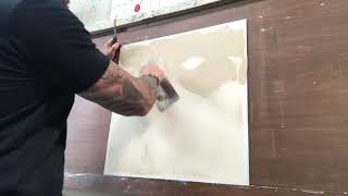 Venetian plaster skip trowel look with gold wax