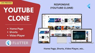 Flutter - YouTube Clone Using Flutter | Responsive design with features like video player, shorts.