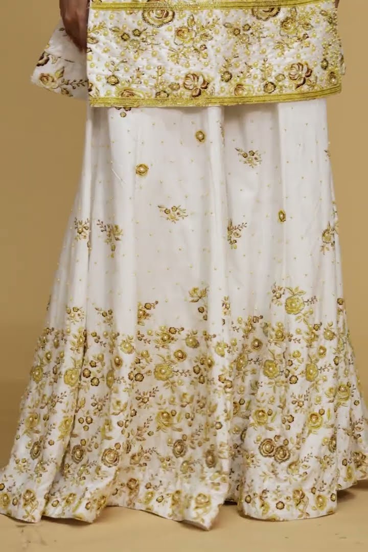 Off White Dupion Silk Cutdana Work Bridesmaid Wear Sharara Set #andaazfashion