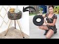 Small side table made out of an old tire / DIY tripod round end table from recycled materials