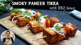 Smoky BBQ Paneer Tikka without Tandoor | How to make BBQ Sauce | Paneer Tikka Recipe by Dietichen