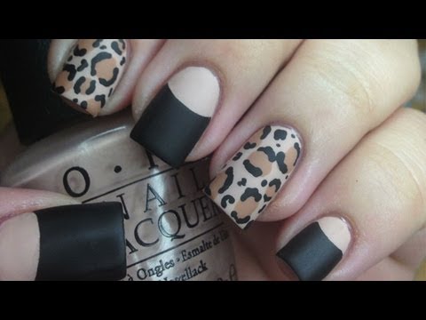 Matte Leopard Nail Tutorial and Halfmoon Manicure - YouTube