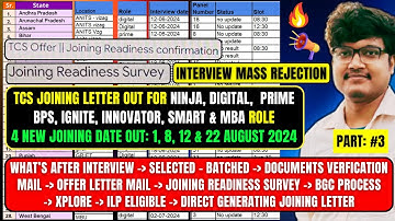 🔥TCS ALL LATEST IMP UPDATE, INTERVIEW RESULTS MASS REJECTION, OFFER LETTER, JOINING READINESS SURVEY