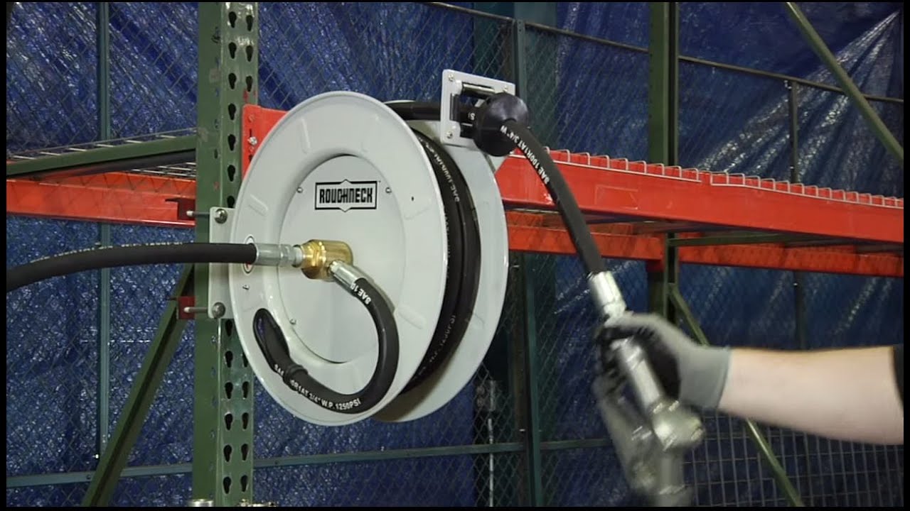 Roughneck Spring-Rewind Fuel and Oil Hose Reel with Hose - 1250