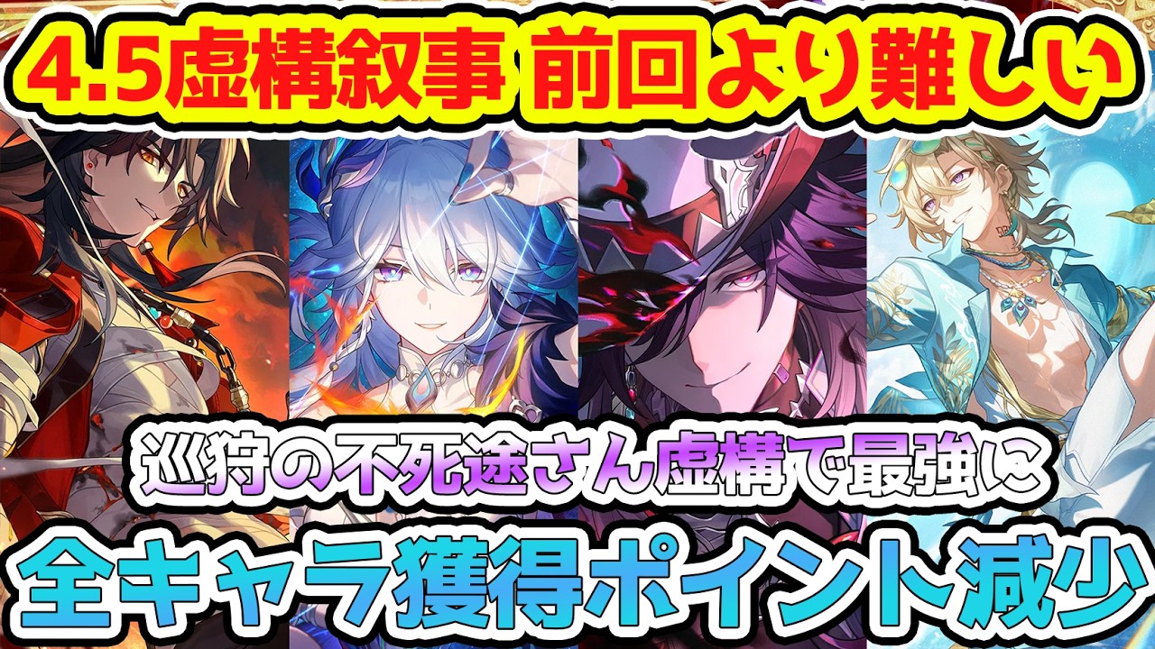 【崩壊スターレイル】虚構叙事無凸で強いキャラは?全キャラ獲得平均ポイントがダウン!不死途さん、巡狩なのに虚構最強へ!パール引いて銀狼、緋英、アベンチュリンは挑戦もあり!【崩スタ/スタレ】※リークなし