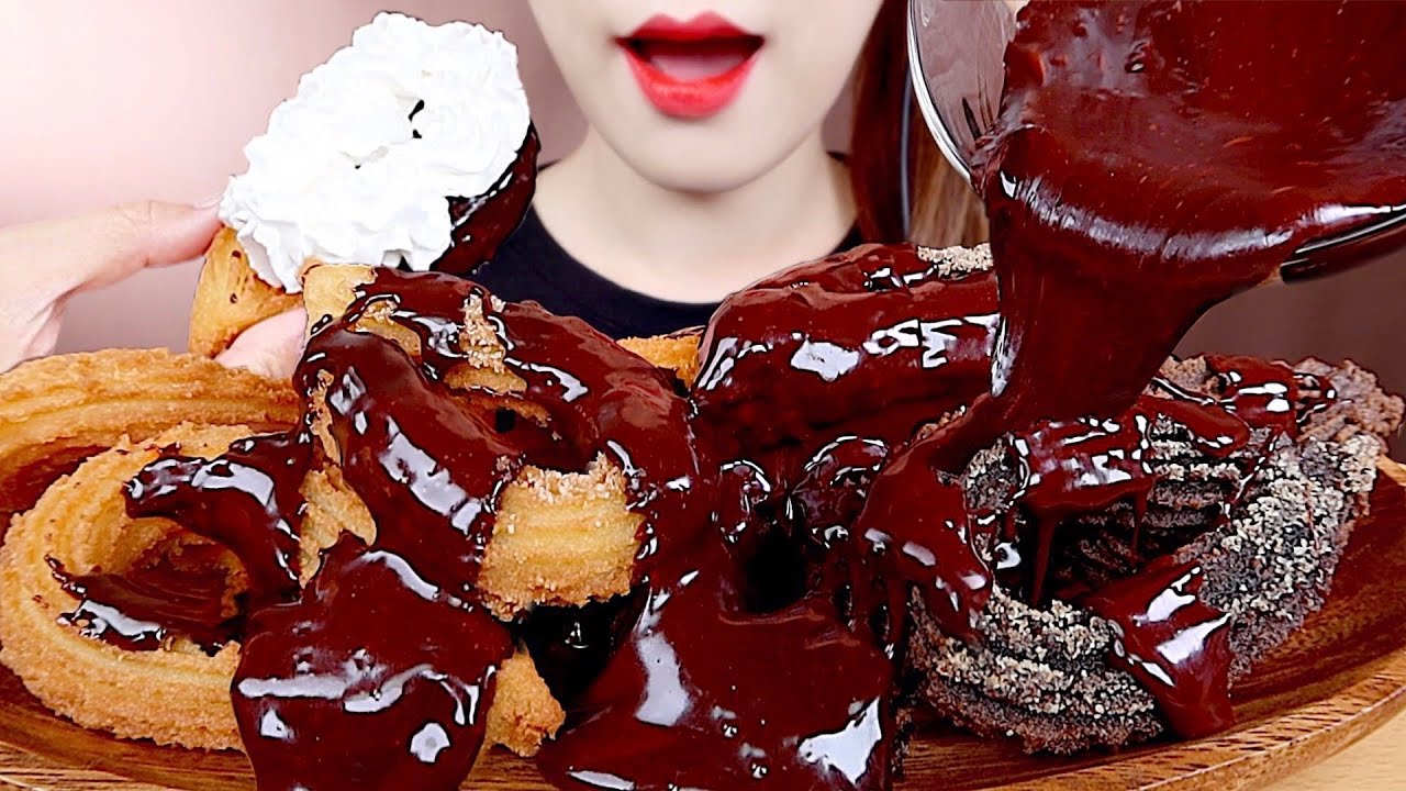 ASMR CHOCOLATE CHURROS MUKBANG 초코폭포 츄러스 먹방 eating sounds