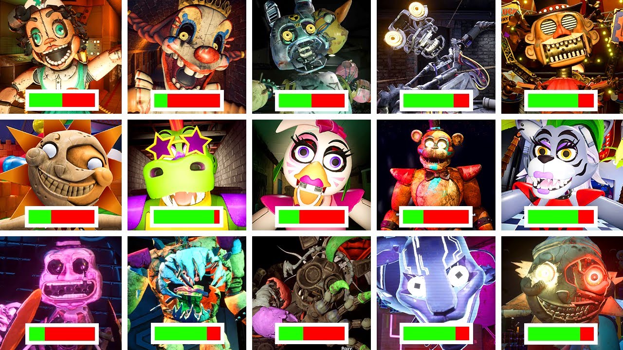 FNAF Secret of The Mimic & Security Breach & Ruin - All BOSSES With Healthbars