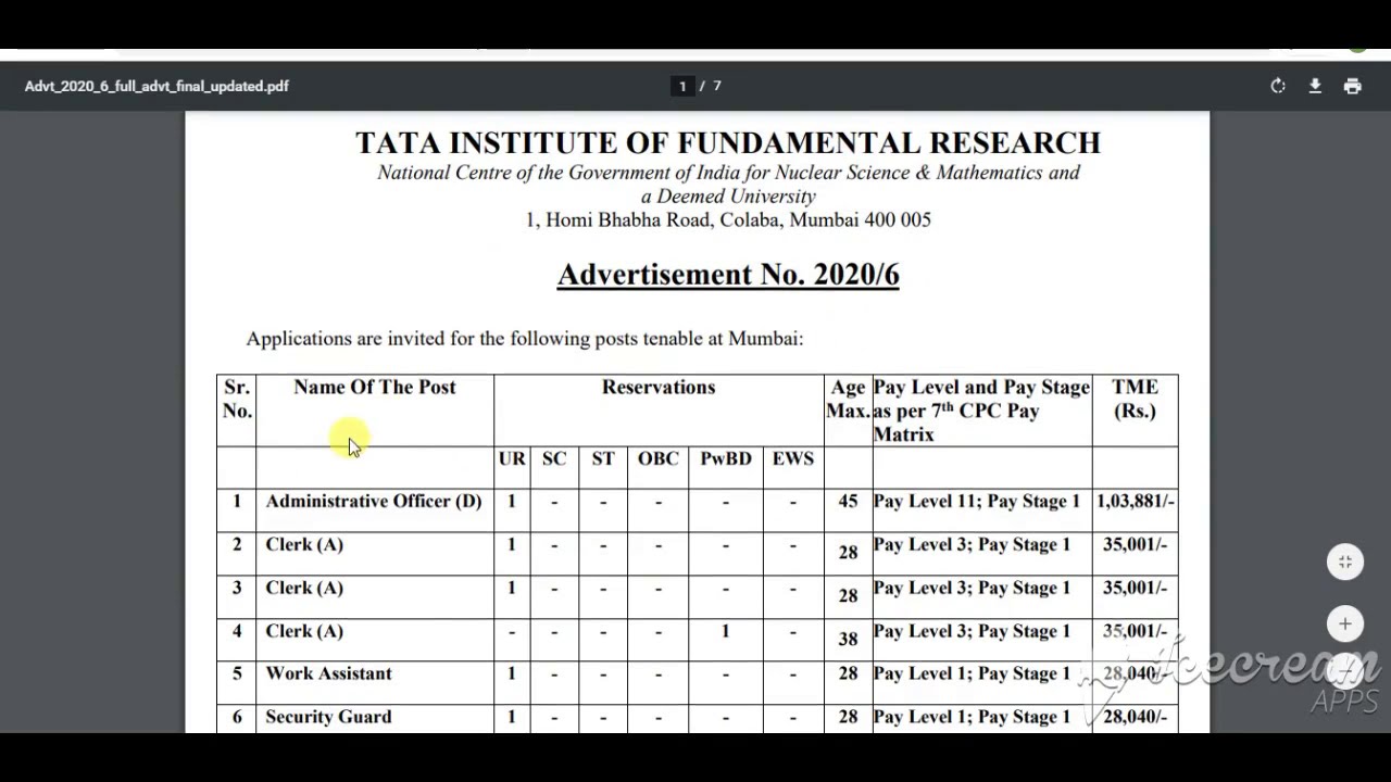 TIFR Recruitment 2021|TIFR Administrative Officer, Clerk, Work Assistant, Security Guard Bharti 2021