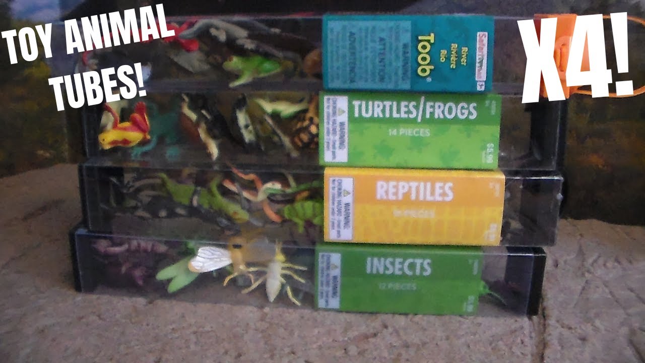 4 MEGA TOY ANIMAL TUBES TOY REVIEW!! River Animals Turtles Reptiles Insects Frogs!
