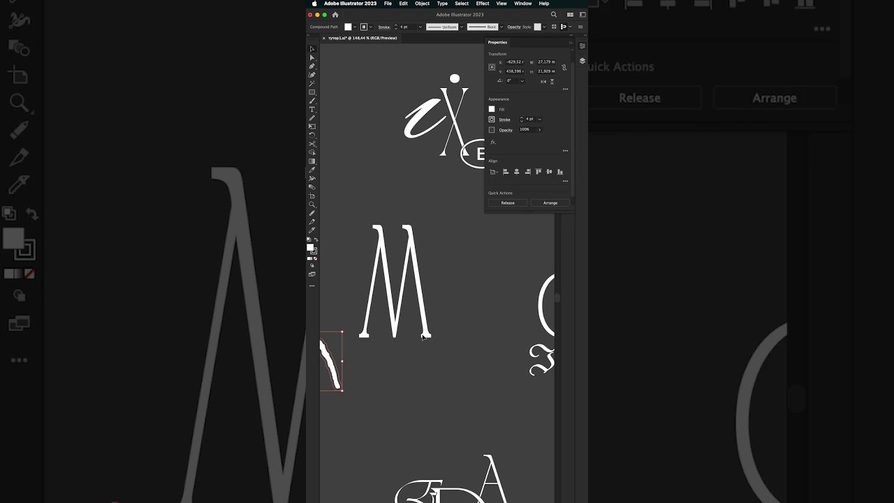 Как сделать кастомный текст из разных шрифтов в adobe illustrator?