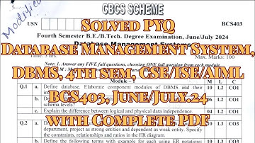 (DBMS) Database Management System, Solved PYQ, BCS403, june/july.24, 22 scheme, for CSE/ISE/AIML