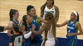 3 TECHNICAL FOULS ON ONE PLAY As Powers SHOVES 3 Indiana Fever Players, Has To Get Held Back By Team