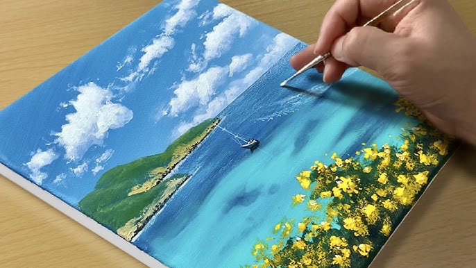 Seascape Acrylic Painting on Mini Canvas for Beginners