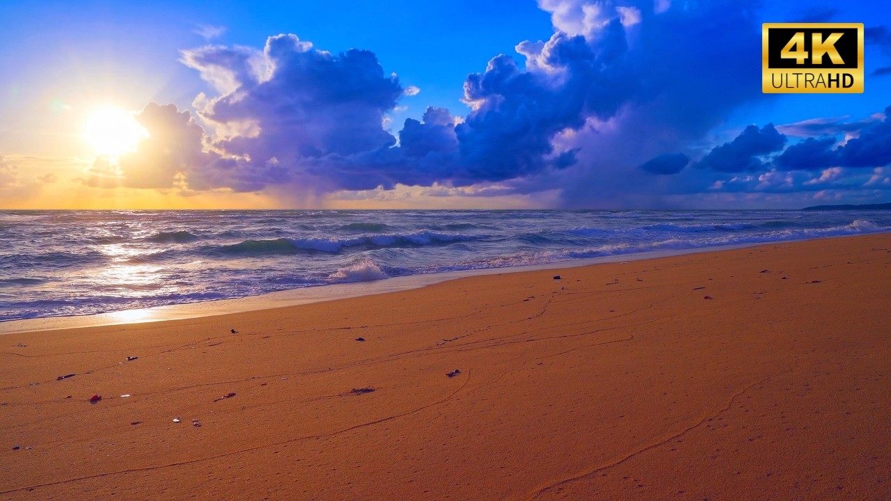 🌊 Sunset Ocean Waves in 4K with Brown Noise for Deep Sleep, Calm Mind and Stress Relief ASMR