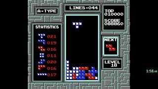 Tetris 100 Lines Level 18 Start (4:13) Speedrun on NES Nintendo #RETRO (1985)