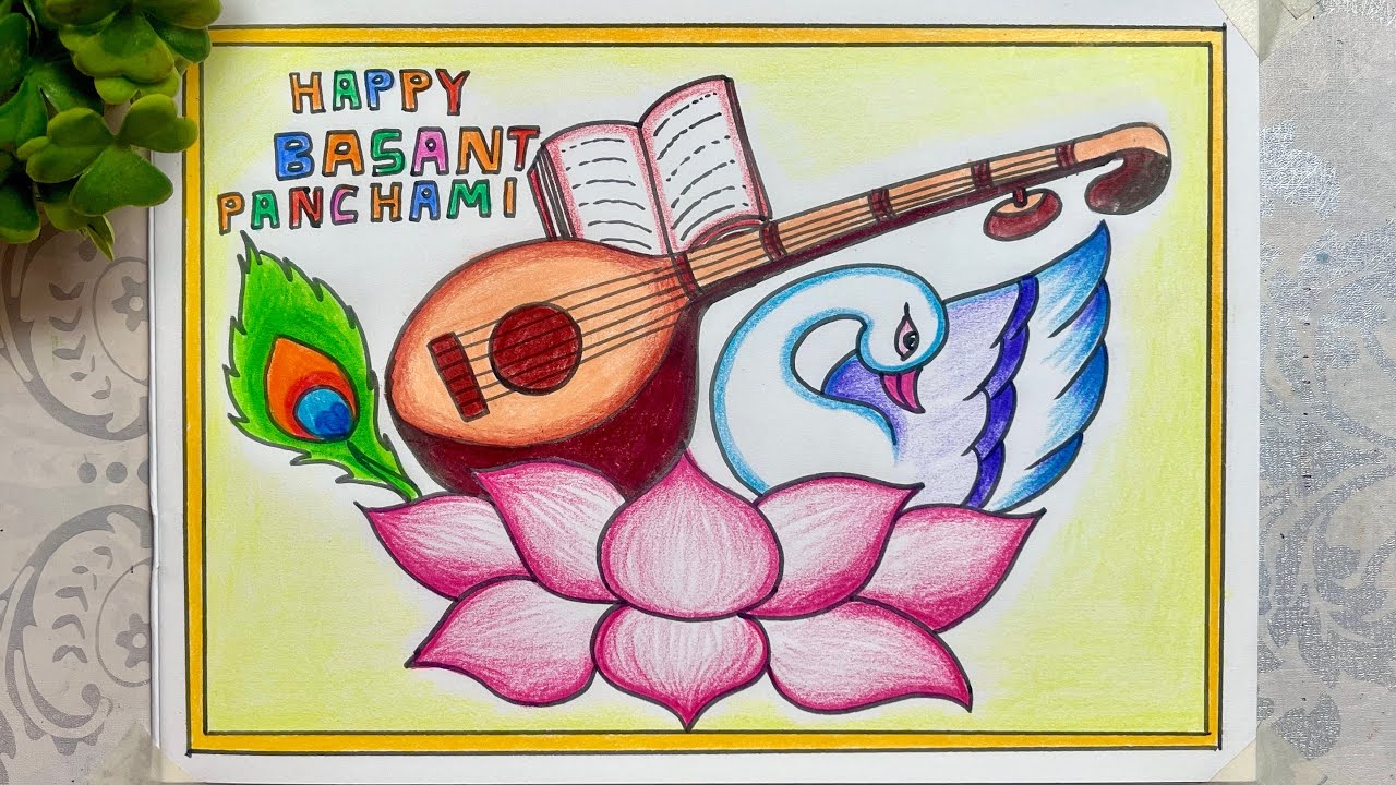 Basant Panchami Drawing Easy || Basant Panchami Drawing With Colour ...