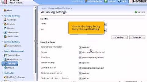 How to change the Action Log settings in Plesk