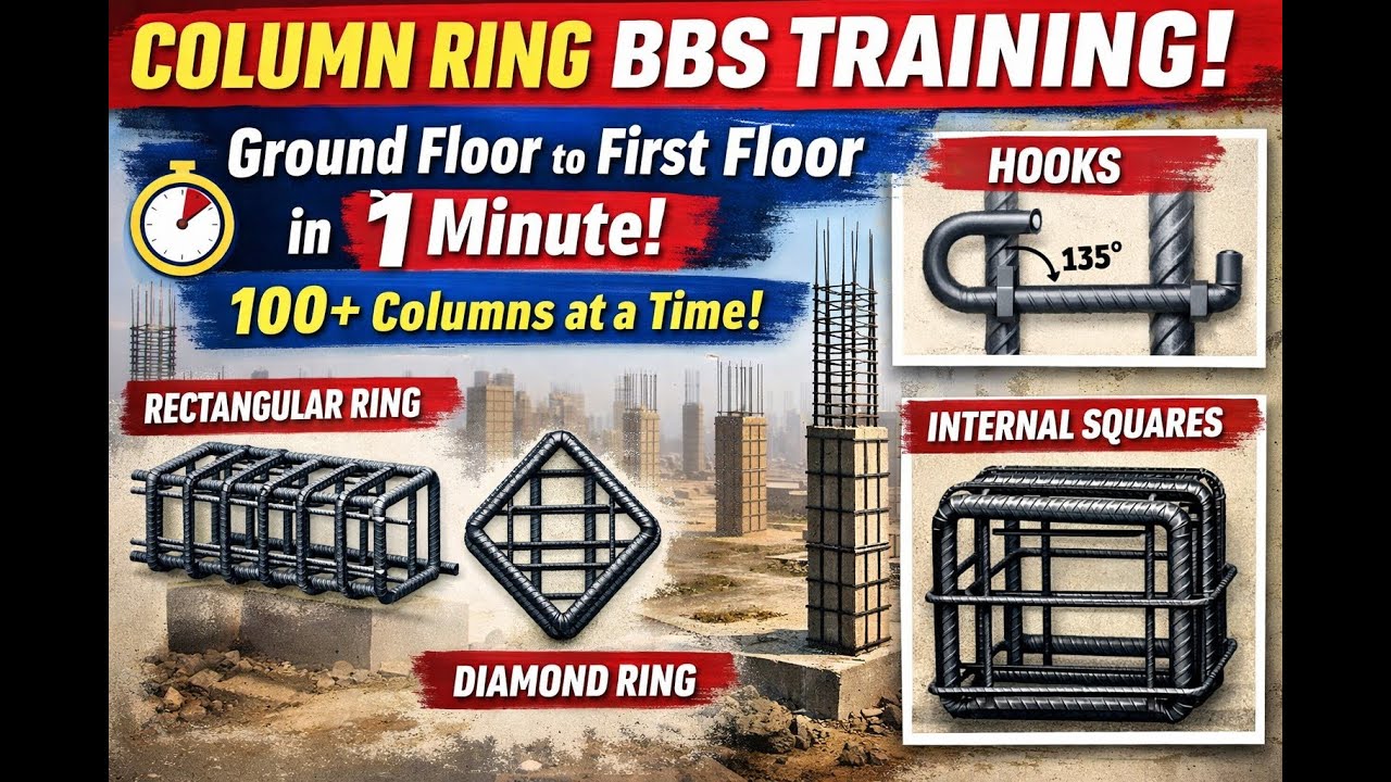 1 ನಿಮಿಷದಲ್ಲಿ Column Ring BBS | Ground Floor ರಿಂದ First Floor Beam Bottom Level