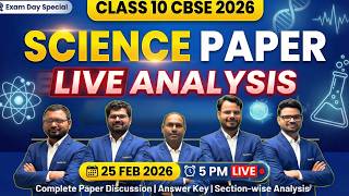 CBSE Class 10 | Science Paper 2026 BREAKDOWN 🔥| LIVE Discussion + Full Answer Key | 5 PM | Vedemy |