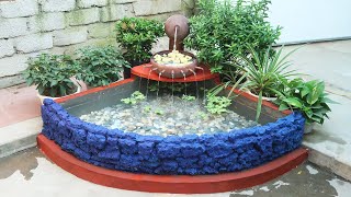 How to Make Beautiful Waterfall Aquarium For Garden Corner | Creative Cement Ideas