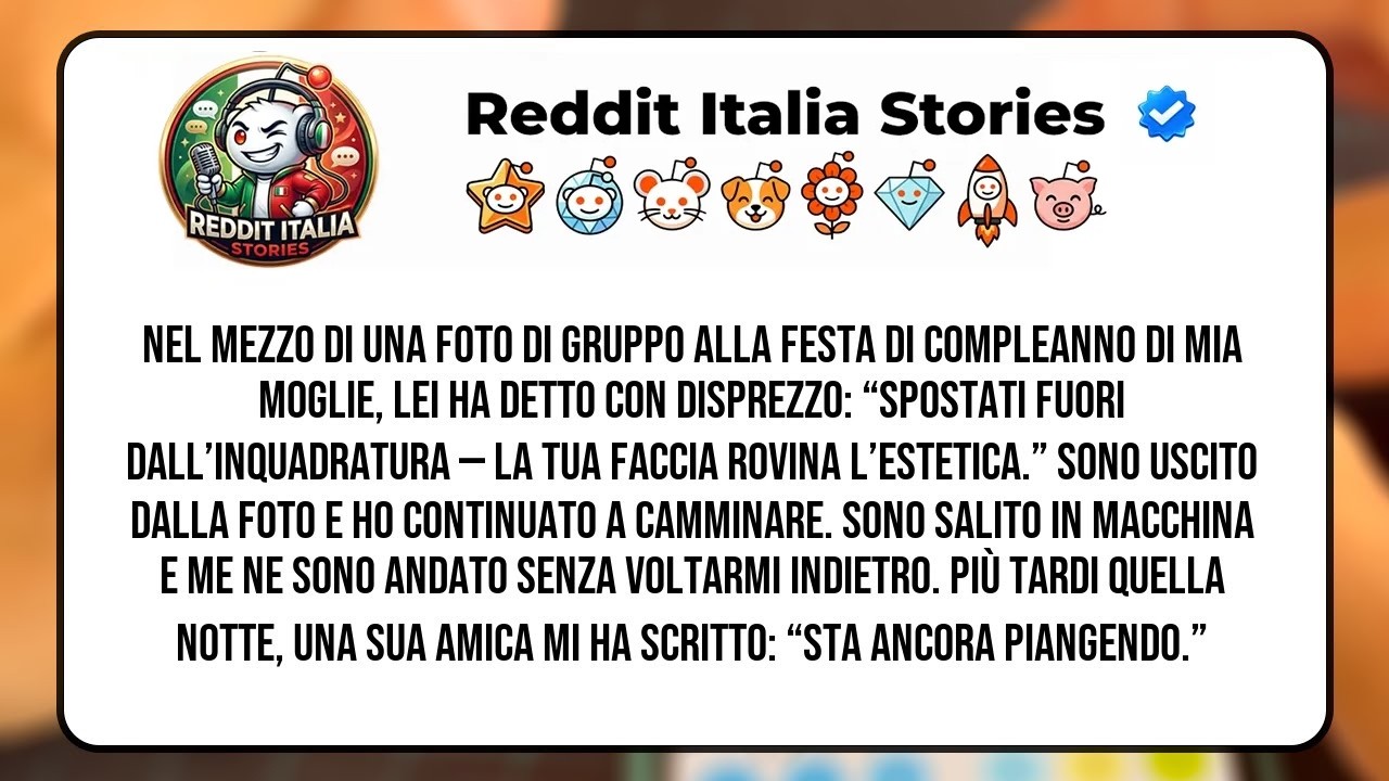 Nel bel mezzo della foto di gruppo alla festa di compleanno di mia moglie, lei mi ha guardato con disprezzo e ha detto: “Spostati dalla foto, la tua faccia rovina l’estetica”. Sono uscito...