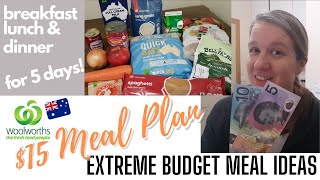 $15 Grocery Budget Challenge Woolworths Australia | 15 meals for 15 dollars!  Cheap Meal Ideas