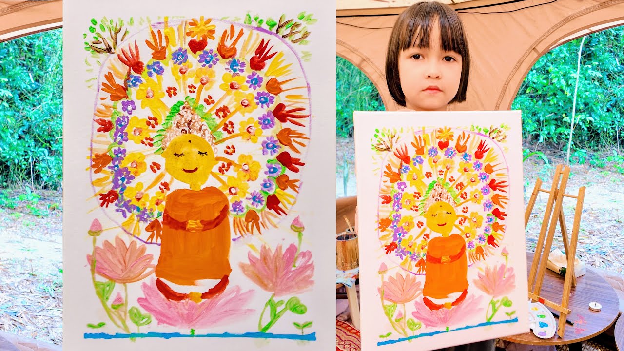 Painting A Buddha Mandala by 5-Year-Old Kid Artist Mia Mai | Acrylic on Canvas | Beautiful Zen Art