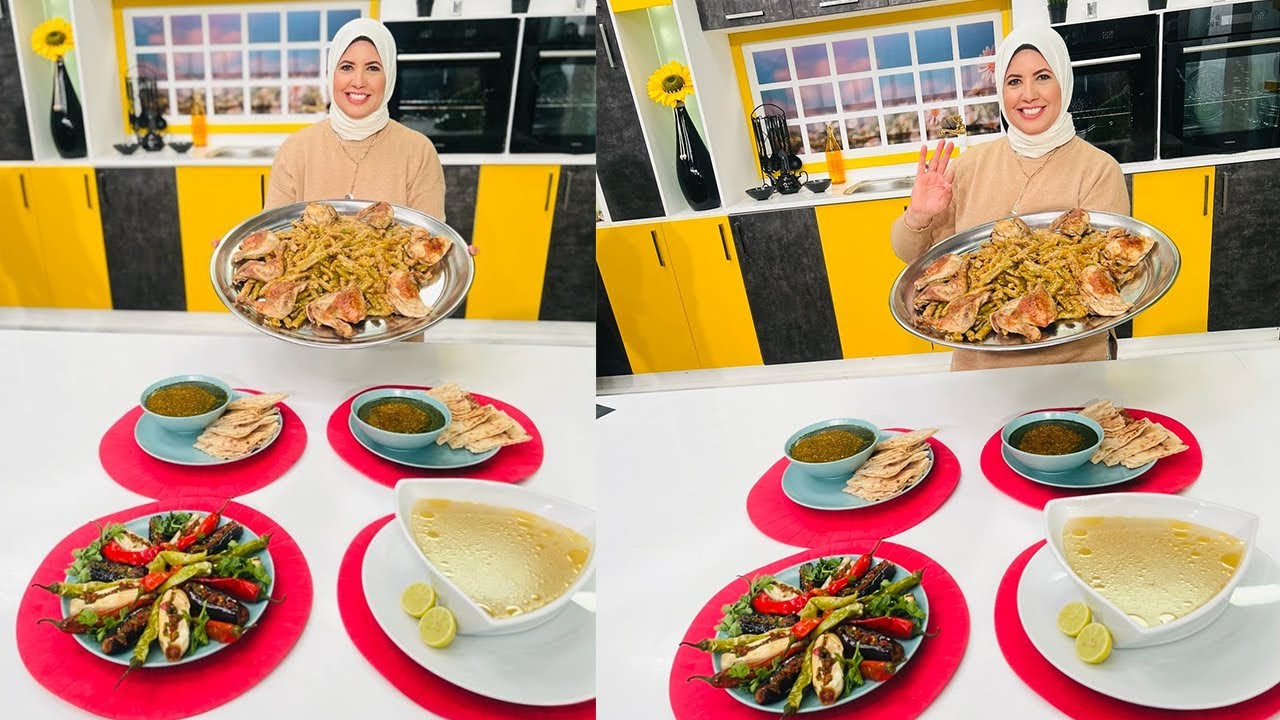 العزومة مع الشيف فاطمة أبو حاتي | طريقة عمل دجاج محمر - محشي كرنب - ملوخية ناشفة