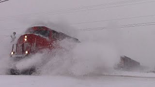 Heavy Snowfall Warning! CN Train 406 West Crashes thru the Snow at Salisbury, NB