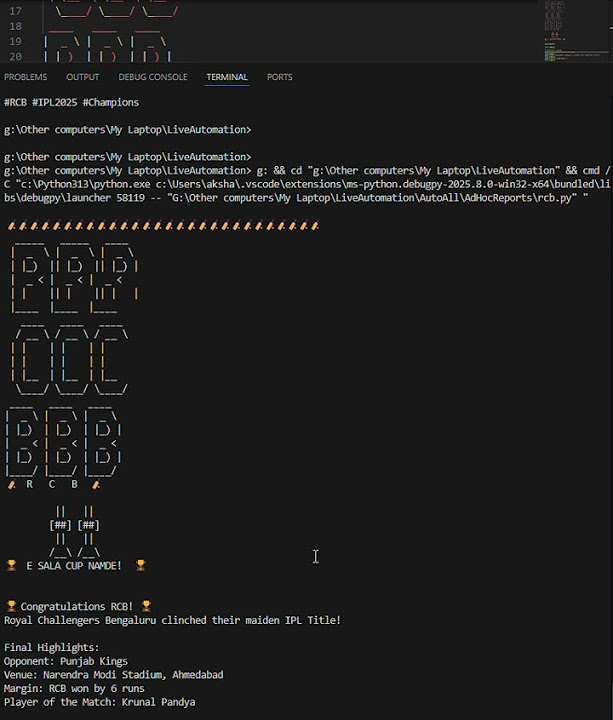 RCB fan code in python, congratulations #rcb - YouTube
