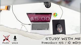 Study with me daily - Pomodoro 45 / 10 - No Music - Keyboard/Mouse/Rain Sound ASMR - #019
