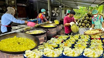 One Ton a Day! Fried Durian Chips Cutting in Thailand Factory | Thai Street Food