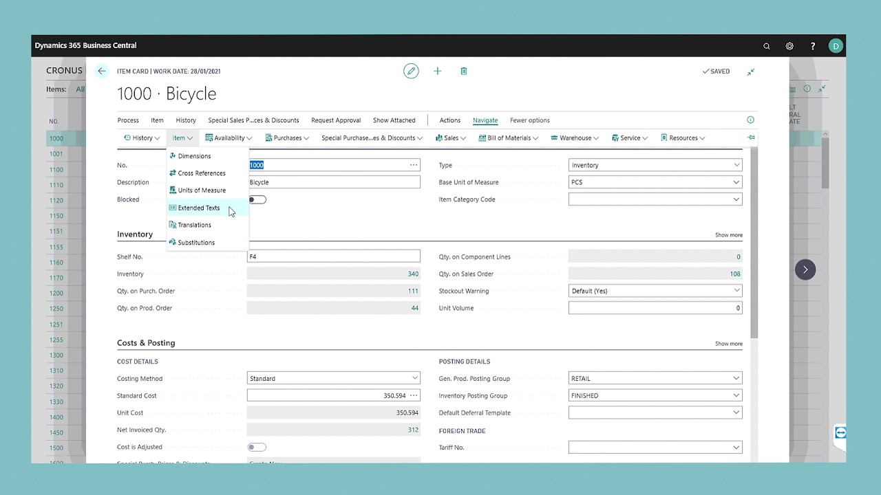 Define Extended Text in Dynamics 365 Business Central - YouTube