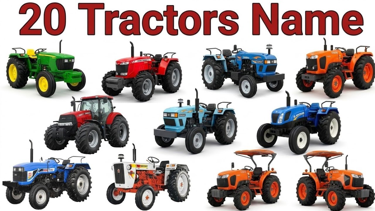 🚜 20 Amazing Tractors for Kids | Tractor Names & Sounds | ट्रैक्टर्स Name Learn in English and Hindi